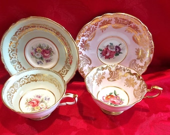 Paragon Floral Tea Cup & Saucer Set: Gold Trim, Double Warrant, 1939-1949