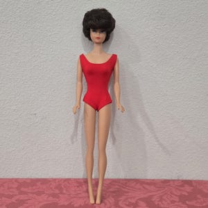 Barbie Doll 1964 - 67 Brunette Bubble Cut 850 in Original Red Swim Suit Straight Legs Excellent Condition Collectible GIFT