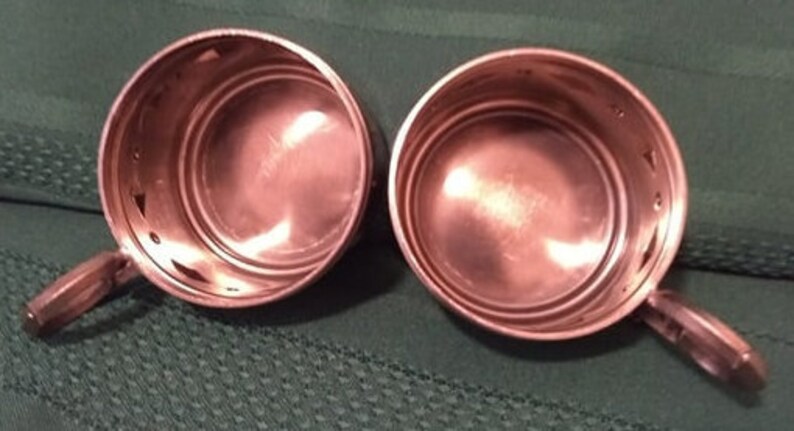 2 Vintage SKS Frieling Zinn Demitasse Pewter Cup Holder Espresso w Porcelain Insert Made in Germany White wGreen Ivy Great Gift St Pats?