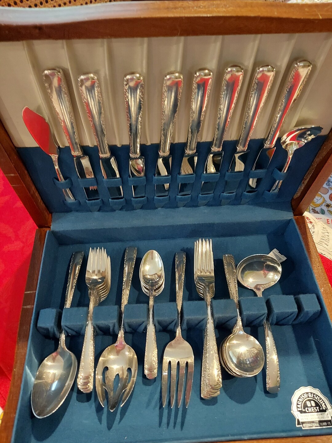 Gorham Sterling Silver 46 Piece camellia Service for 8 Flatware 6 Service Pieces & Wood Chest