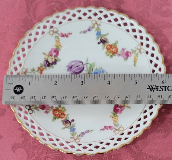 Vintage Schumann Reticulated Dresden Rose 6" Plat… - image 5