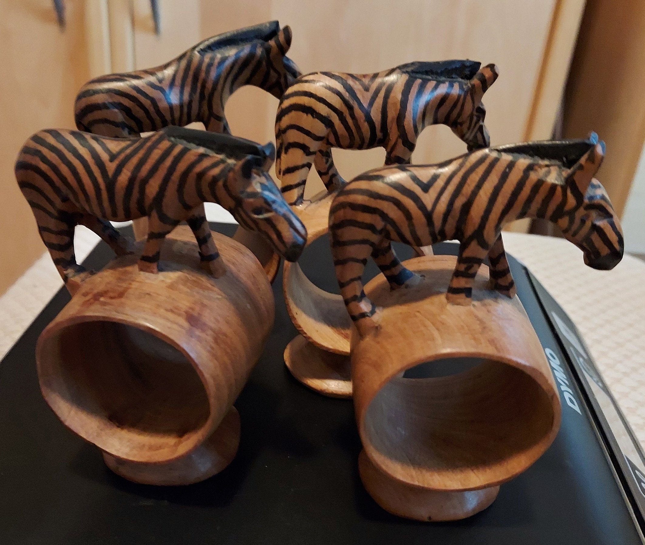 Lot of four 4 Hand Carved Wooden Zebra Napkin Rings Set of 4 Etsy