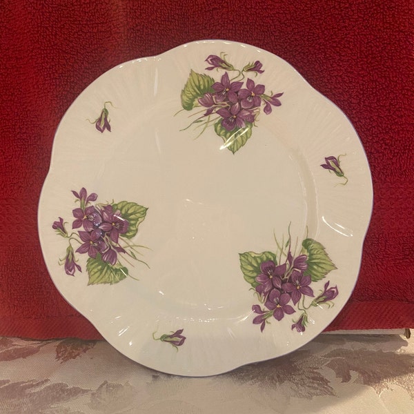 Shelley "Violets" 13821 Salad Plate 8 1/4" Dainty Shape Purple Rim Retired Very Hard to Find Like New Collectible Replacement or GIFT