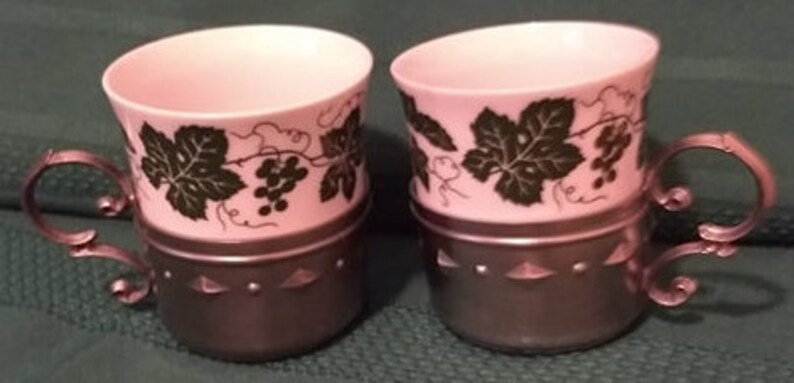 2 Vintage SKS Frieling Zinn Demitasse Pewter Cup Holder Espresso w Porcelain Insert Made in Germany White wGreen Ivy Great Gift St Pats?