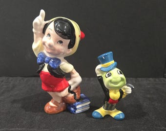 1950s Walt Disney Productions Japan Pinocchio & Jiminy Cricket Porcelain Figurines 2 Pieces Retired GIFT Collectible Excellent Condition