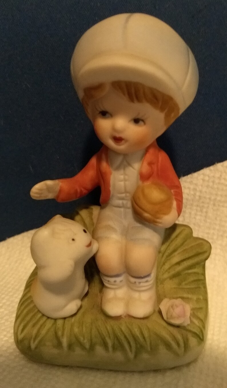 Pair Vintage Homco Figurines Home Interiors Gifts Figurine 1430 Boy And Girl With Their Dogs Figures Mid Century Made In Japan Figurine