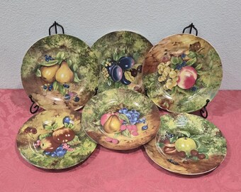 Rochard Limoges Porcelain Salad Plates, Fruit Still Life