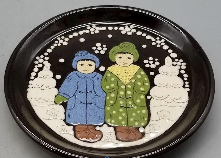 Vintage Burkart Handarbeit Wall Hanging Plate 1960s Swiss