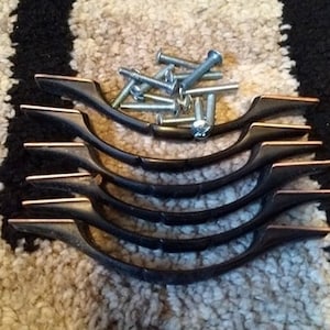 Vintage Black w Copper Metal Pulls Reclaimed Cabinet Hardware Vintage 1970 Set of 8 Enough for an Entire Kitchen (5 Sets) Retro DIY Screw