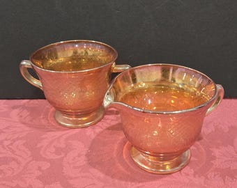 Amberina Cream & Sugar Indiana Carnival Glass Sunset  /  Mint Collectible GIFT