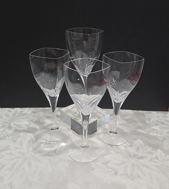 4 Mikasa "Pinache" Wine Glasses Vintage Crystal Square Stemmed Glasses GIFT