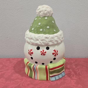 Large Jolly Snowman Cookie Jar Excellent