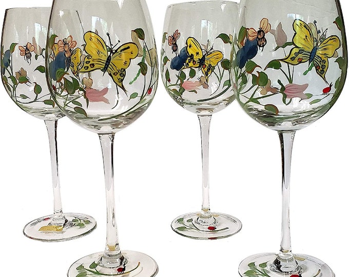 7 Vintage Lenox Butterfly Meadows Wine Glasses 9 1/4 Etsy