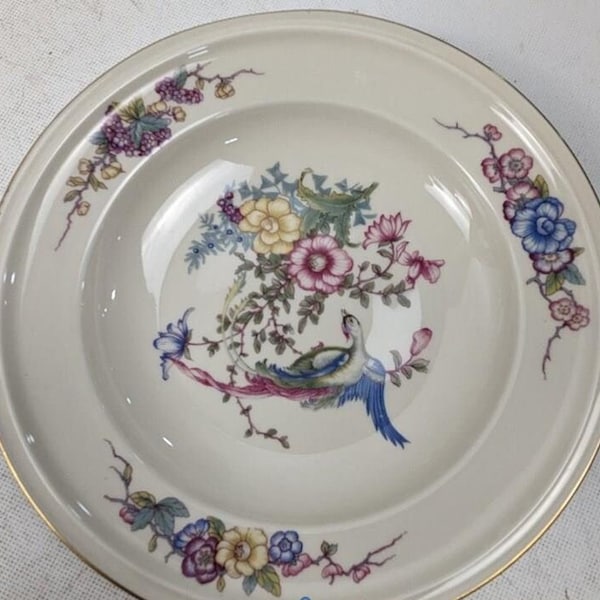 Set of 6 Rosenthal Phoenix Rimmed Soup 8 3/4" Bowl Flowers & Bird Made in Germany Winifred Shape No Verge Mid Century C. 1955 No Flaws GIFT