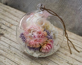 Pastel Christmas Bauble, Handmade Bauble, Glass Bauble, Luxury Christmas decorations, Dried Flower Bauble,Christmas