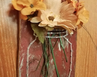 Mason Jar w/ exchangeable flowers- Barnwood Sign