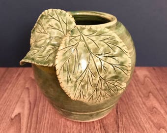 Green Vase with Leaves