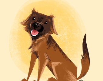 Custom Pet Portrait, Illustrated Archival Print (8x10)