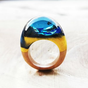 Wood Resin Ring Transparent Epoxy Resin Ring Fashion Handmade