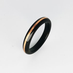 Ebony and central copper inlay wood ring, Wooden ring, Wood wedding ring, Wedding band, Engagement ring, Mens wooden ring, Handmade