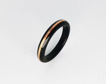 Ebony and central copper inlay wood ring, Wooden ring, Wood wedding ring, Wedding band, Engagement ring, Mens wooden ring, Handmade