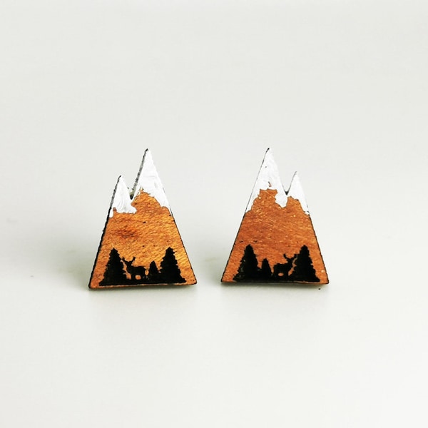 Piccoli orecchini triangolari - Regalo per gli amanti della natura - Gioielli montagna - Stile rustico del bosco