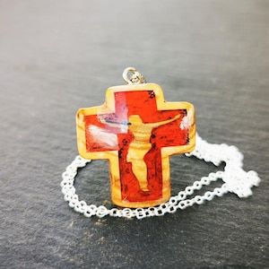 Religious jewelry, Cross necklace, Resin olive pendant, Wooden cross jewelry, Cross pendant, Olive wood