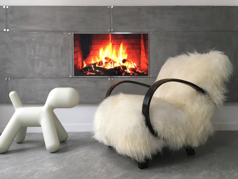 Vintage Design Art Deco White Sheepskin Bentwood Armchair Etsy