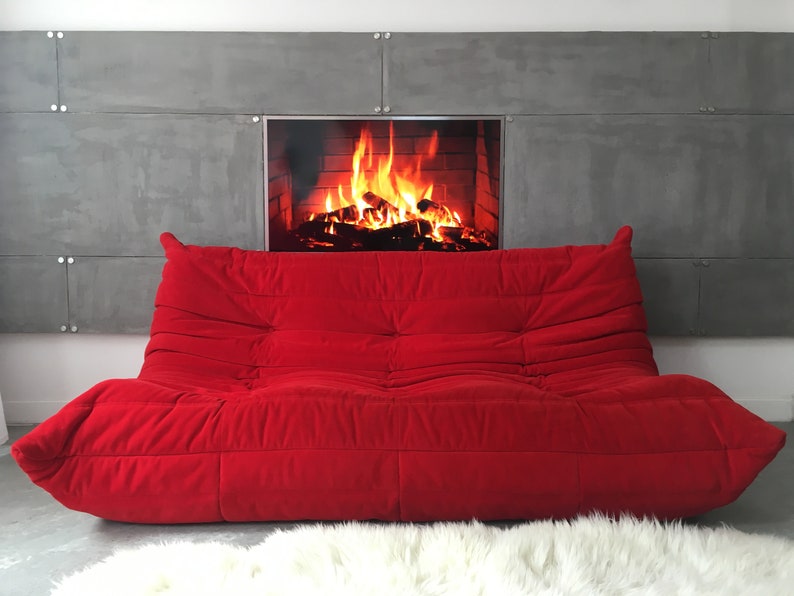 Genuine Red Ligne Roset Three Seater Togo Sofa Chaise Longue Etsy