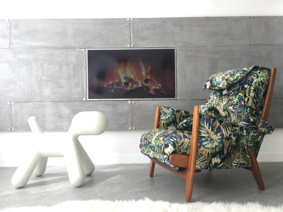 Vintage Retro Green Leafs Velvet Art Deco Bentwood Armchair Etsy