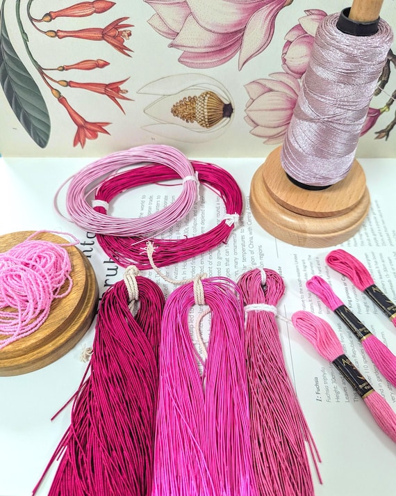 Pink Embroidery Materials Kit for: goldwork, tambour, luneville, zardozi - Smooth purl french wire