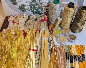Large gold material kit:  goldwork tambour luneville zardozi