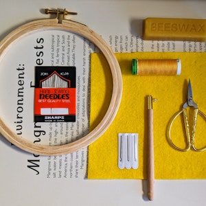 Embroidery Tool Kit- Essentials- Scissors- Tambour- Beeswax Block- Needle