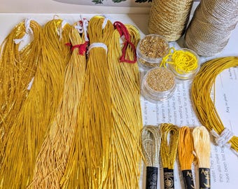 Medium Embroidery kit - yellow gold - bullion, tambour, zardozi, gold work, supplies