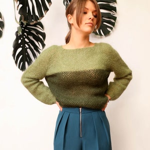 Green Cozy Sweater for women Handmade Pullover for Women Hand knit sweater Chunky jumper Elegant jersey Womens Slip over Vintage sweater image 2