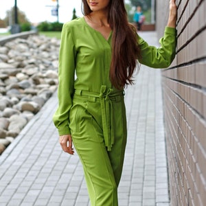 Green Formal Jumpsuit for Women Elegant Wedding Guest Attire Chic Stylish Prom Romper Women's Long Sleeve Jumpsuit Wedding Guest Outfit