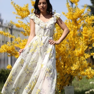 Summer sleeveless Floral dress Sundress Lace Fairy dress Maxi  Yellow dress Bridesmaid Bohemian Tulle dress Embroidered dress Bohemian dress