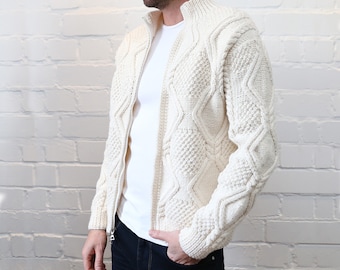 Mens sweater Knit Wool White Sweater Cardigan Pattern Turtleneck Merino wool Knitted sweater Jersey Chunky sweater Jumper fathers day gifts