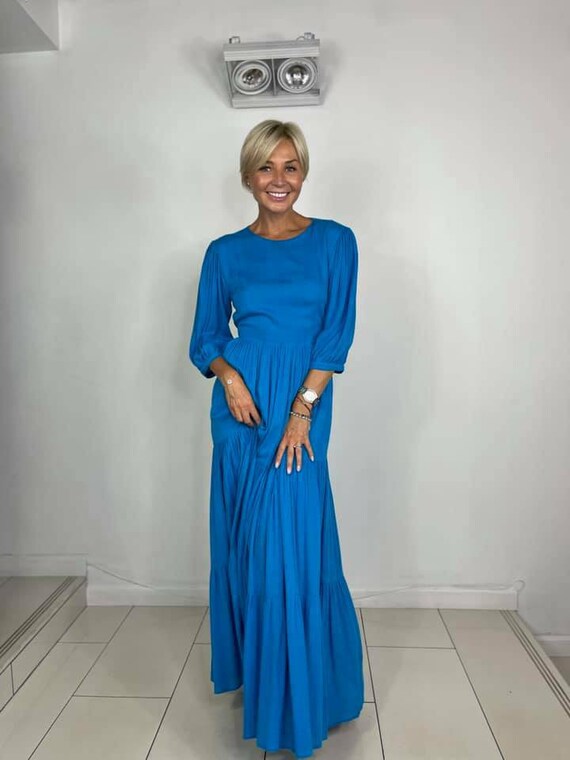 blue long sleeve backless dress Sky-Blue Backless Long Sleeve Midi Dress  trinarosh