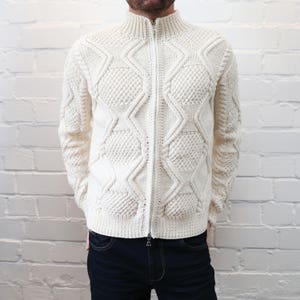 Mens sweater Knit Wool White Sweater Cardigan Pattern Turtleneck Merino wool Knitted sweater Jersey Chunky sweater Jumper fathers day gifts image 3