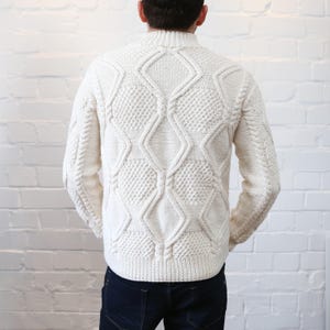 Mens sweater Knit Wool White Sweater Cardigan Pattern Turtleneck Merino wool Knitted sweater Jersey Chunky sweater Jumper fathers day gifts image 4