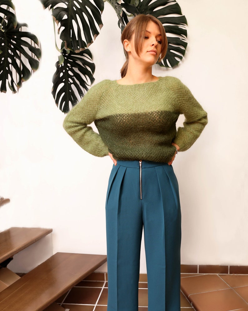 Green Cozy Sweater for women Handmade Pullover for Women Hand knit sweater Chunky jumper Elegant jersey Womens Slip over Vintage sweater image 2