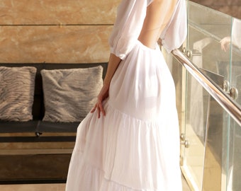 White Open Back Dress With Sleeves Boho Wedding Dress With Sleeve Puff Sleeve Backless Dress Maxi Long Dress for Women Open Back Beach Dress - Etsy White Open Back Dress With Sleeves Boho Wedding Dress With Sleeve Puff Sleeve Backless Dress Maxi Long Dress for Women Open Back Beach Dress - Etsy