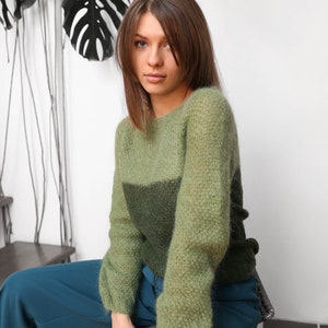 Green Cozy Sweater for women Handmade Pullover for Women Hand knit sweater Chunky jumper Elegant jersey Womens Slip over Vintage sweater image 1