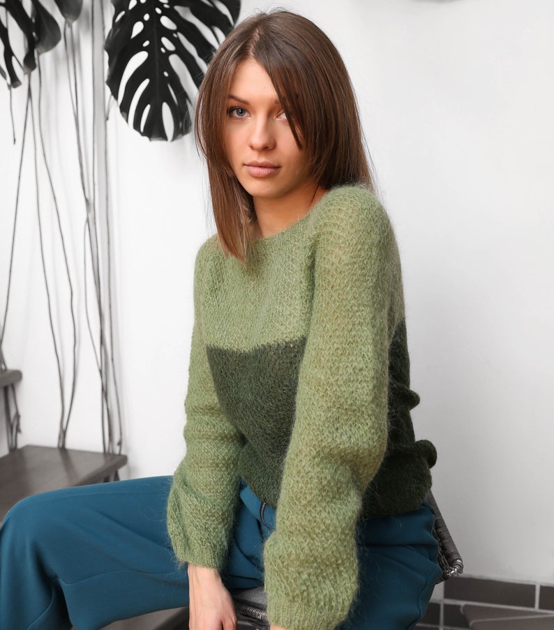 Green Cozy Sweater for women Handmade Pullover for Women Hand knit sweater Chunky jumper Elegant jersey Womens Slip over Vintage sweater image 1
