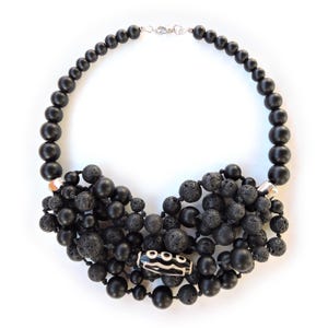 Black Handmade necklace Natural beads necklace Handmade jewelry Black necklace Agate Women&#39;s necklace Multi strand Avant garde Gift for her