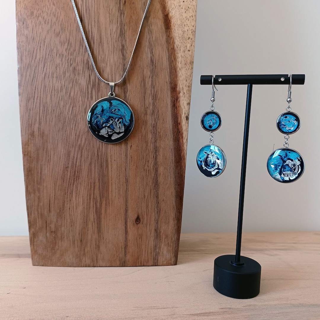 Colorful Jewelry Set Abstract Art Jewelry Set Unique Pendant Etsy