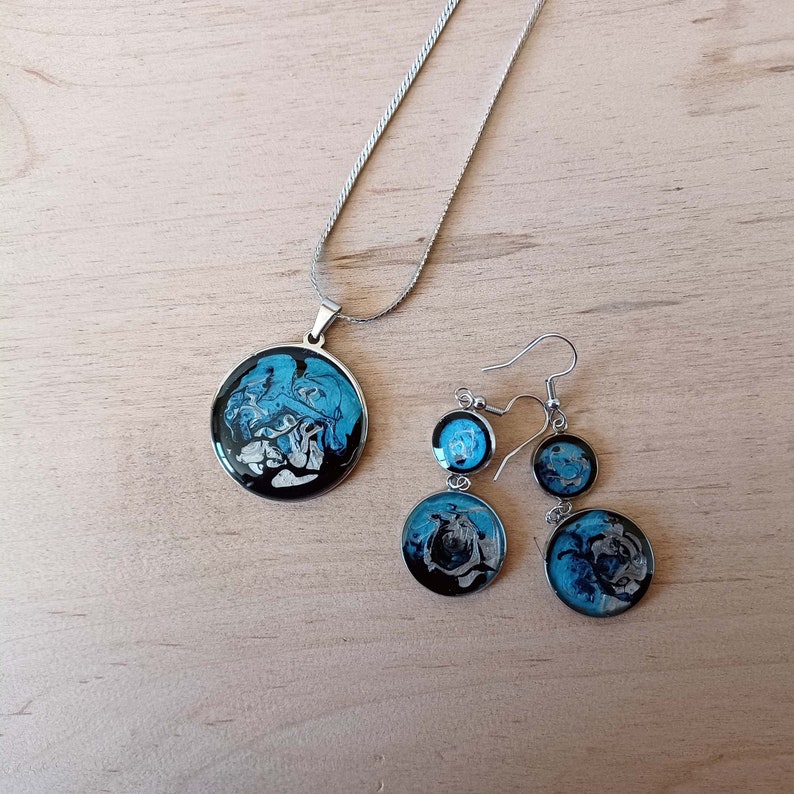 Colorful Jewelry Set Abstract Art Jewelry Set Unique Pendant Etsy