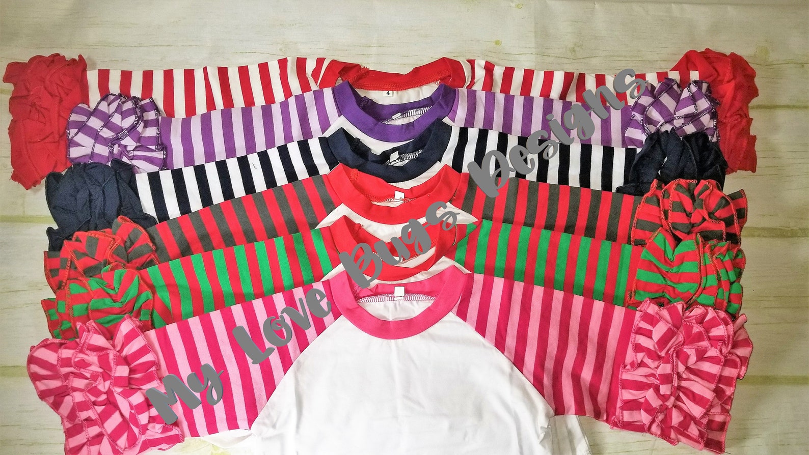 Stripe Icing Ruffle Raglan Shirts- Multiple Colors Monogramable Stripe ...