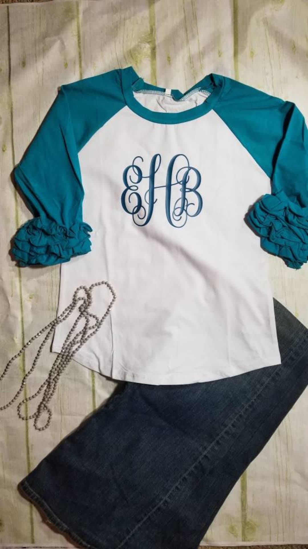 Girls Teal Ruffle Raglan Shirts Monogramable Shirts Etsy